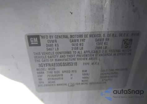 2016 Cadillac Srx Standard z USA, uszkodzony, nr VIN 3GYFNAE33GS585318